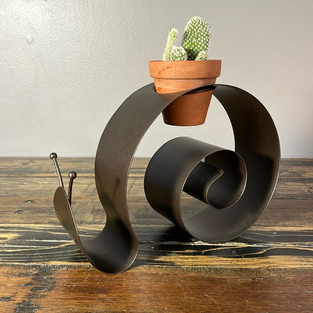 Snail succulent planter or candle holder.  Pot and plant not included.  Metal.